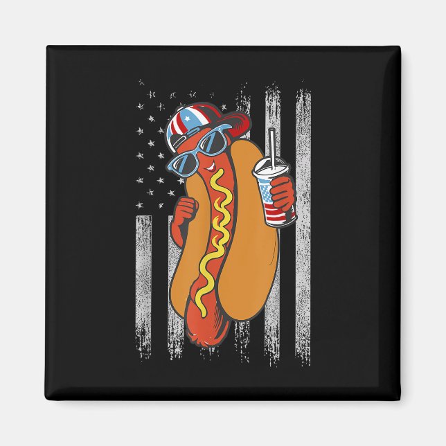 Aimant Funny Hotdog 4 juillet Drapeau américain Hotdog 4e (Devant)