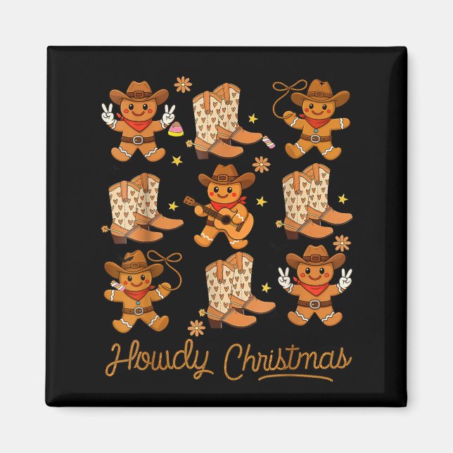Aimant Funny Howdy Christmas Gingerbread Cowboy Rodeo Wes (Devant)