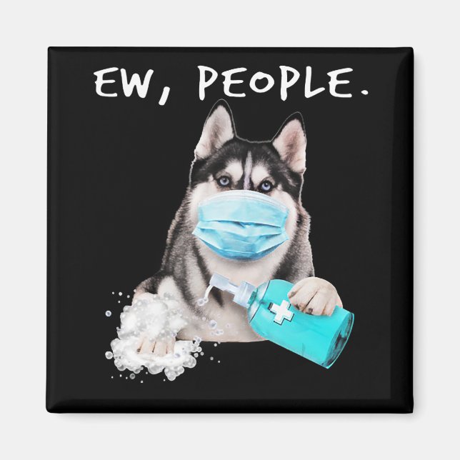 Aimant Funny husky chev dog wearing a face mask (Devant)