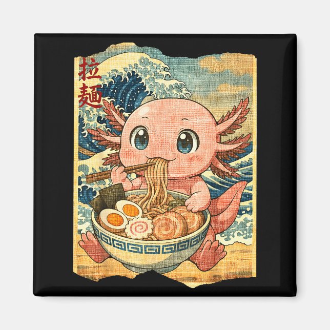 Aimant Funny Kawaii Axolotl Ramen Noodle Bowl Japanese Wa (Devant)