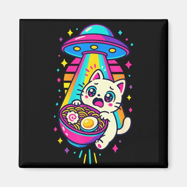 Aimant Funny Kawaii Cat Ramen Ufo Japanese Anime Women Gi (Devant)