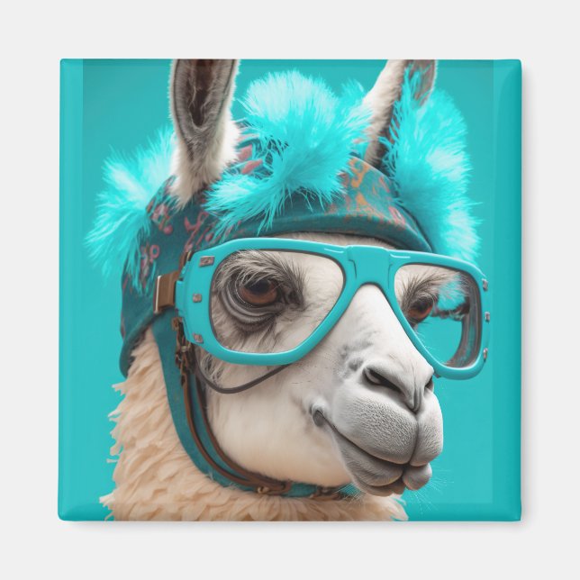 Aimant Funny Llama Alpaca Cute Animals Beanie Hat Glasses (Devant)