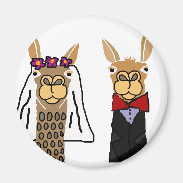 Aimant Funny Llama Mariée et Mariage de chambre (Devant)