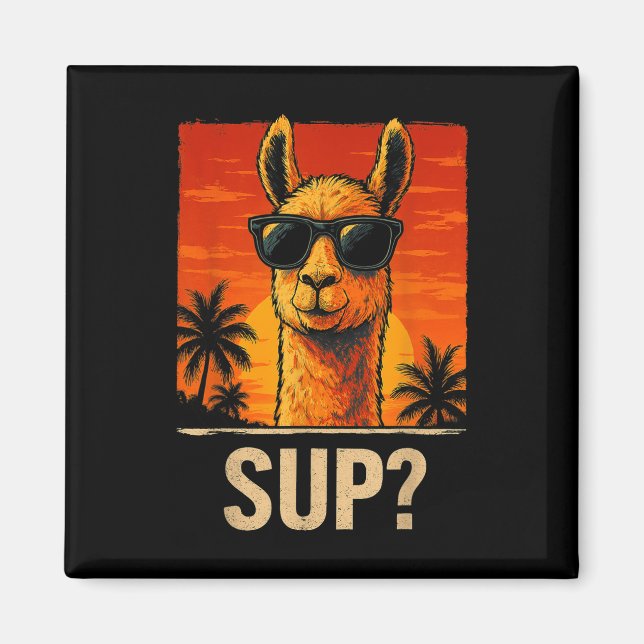 Aimant Funny Llama Sup Meme Sunset Beach Cool Animal Homm (Devant)
