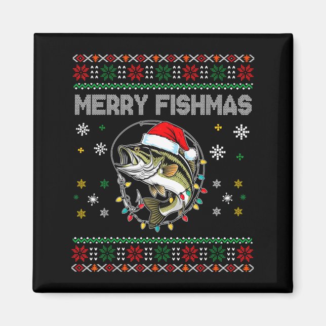 Aimant Funny Merry Fishmas B Fishing Christmas Ugly Sweat (Devant)