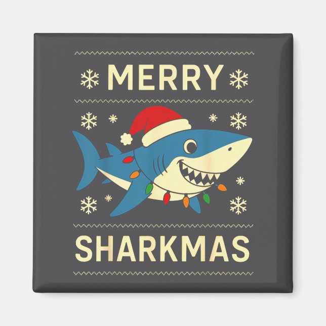 Aimant Funny Merry Sharkmas Christmas Shark Humor  (Devant)
