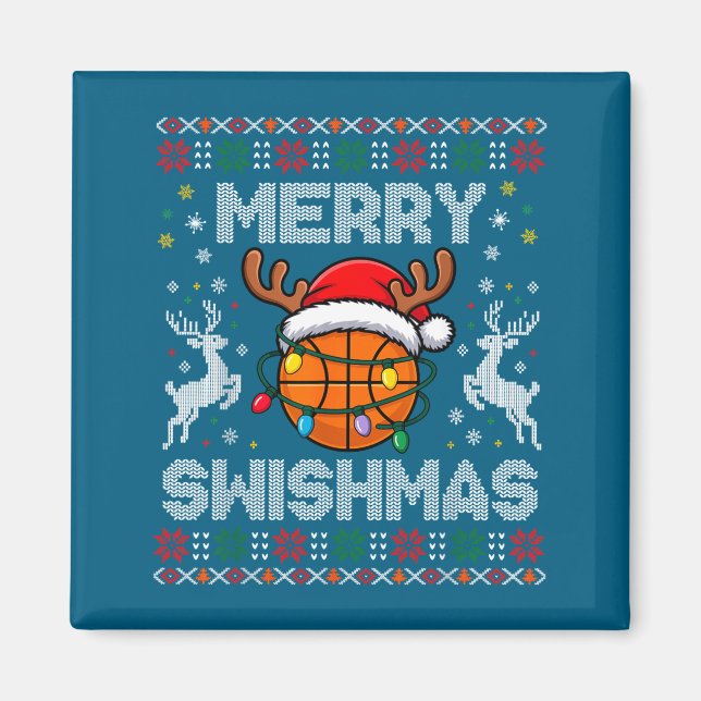 Aimant Funny Merry Swishmas Basketball Christmas Reindeer (Devant)