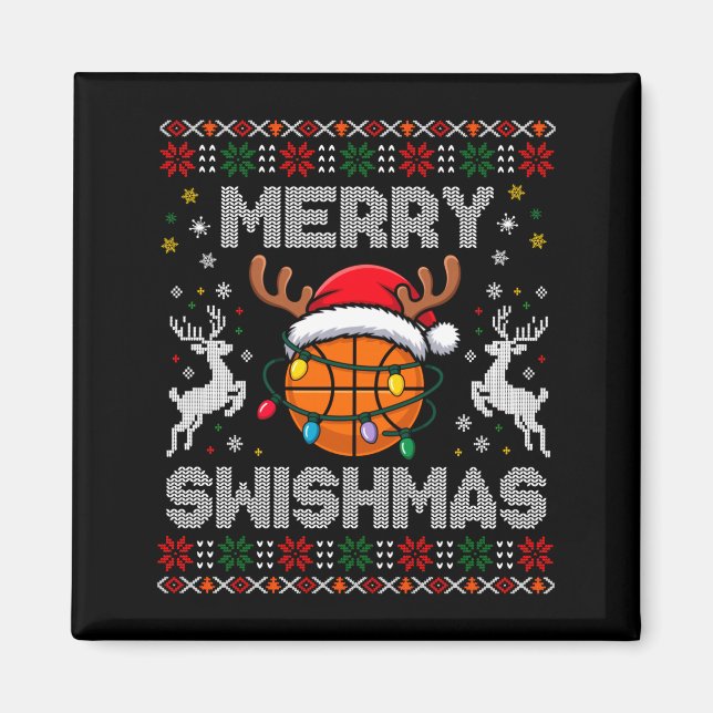 Aimant Funny Merry Swishmas Basketball Christmas Reindeer (Devant)