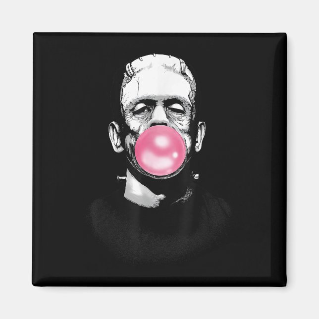 Aimant Funny Monstre Frankenstein Frappant Une Bulle Gum  (Devant)