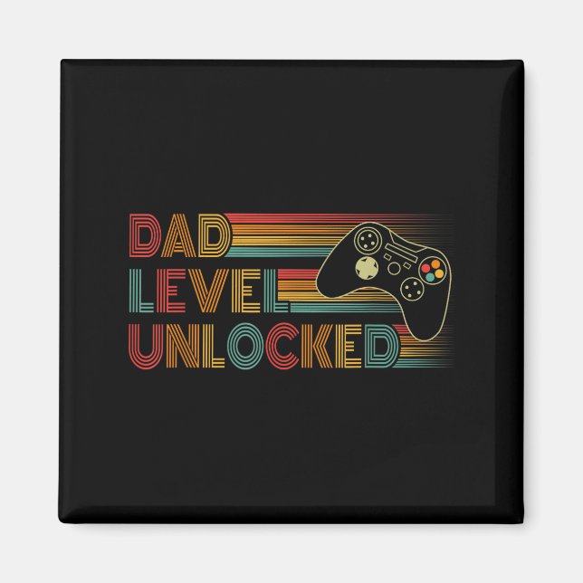 Aimant Funny New Dad Shirt Dad Level Unlocked Gaming Game (Devant)