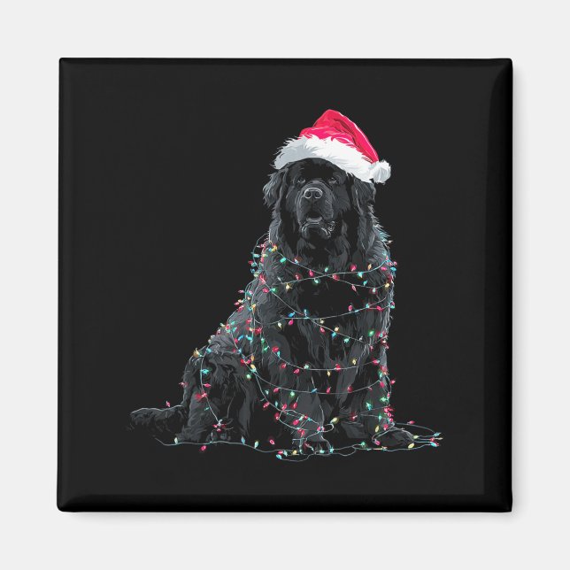 Aimant Funny Newfoundland Christmas Graphic Dog Lights Lo (Devant)