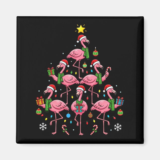 Aimant Funny Nk Flamingo Christmas Tree Santa Hats Holida (Devant)