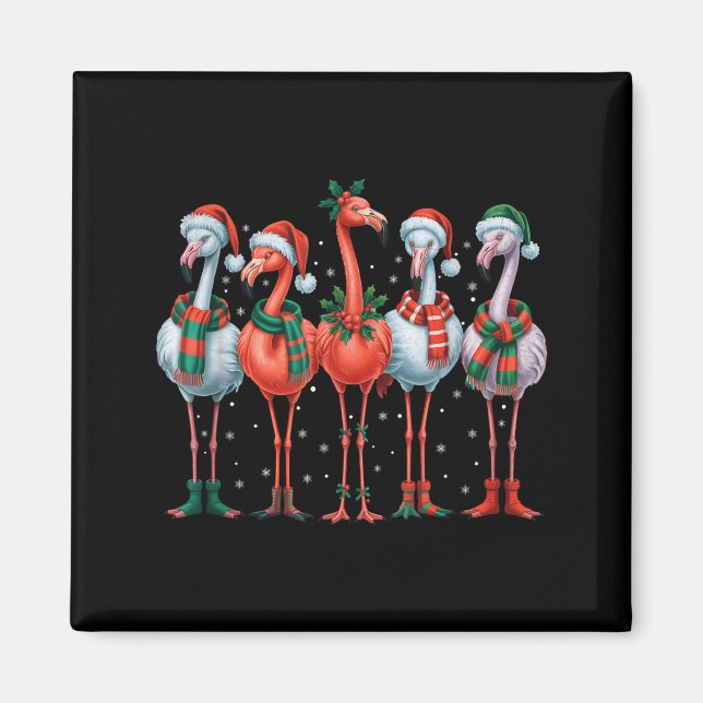 Aimant Funny Nk Flamingos Merry Christmas Tree Xmas Snowf (Devant)