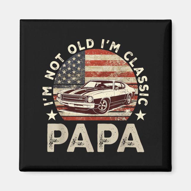 Aimant Funny Old Car Clic American Us Flag Mens Dad Papa  (Devant)