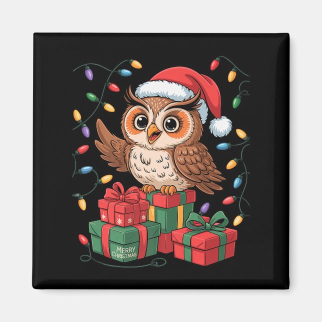 Aimant Funny Owl Santa Hat Animals Lovers Ugly Christmas  (Devant)