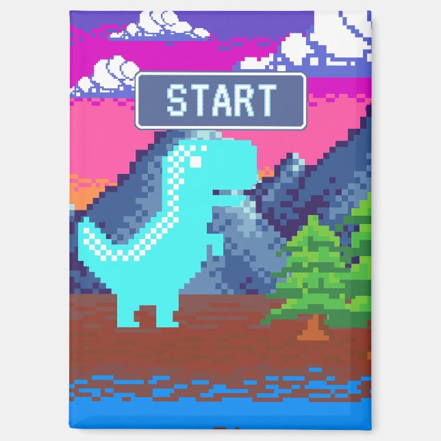 Aimant Funny Pixel Gamer Pixelated- Dinosaur Illustration (Recto)