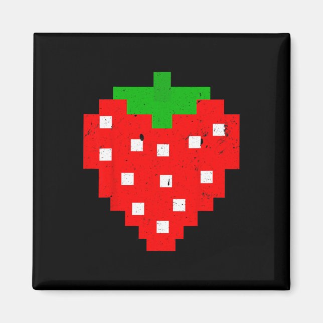 Aimant Funny Pixel Strawberry 80s Video Game Costume (Devant)