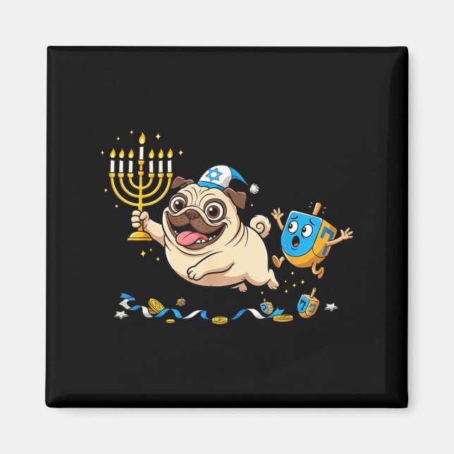 Aimant Funny Pug Dreidel Menorah Hanukkah Kids Womens Men (Devant)