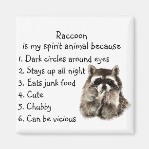 Aimant Funny Raccoon Spirit Animal Humour mignon Aquarell