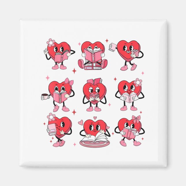 Aimant Funny Reading Heart Book Valentines Day Teacher Wo (Devant)