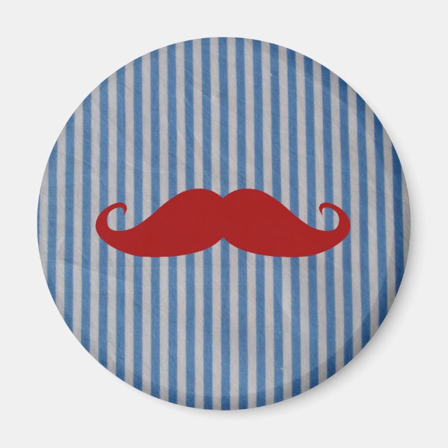 Aimant Funny Red Mustache and Blue White Stripes (Devant)
