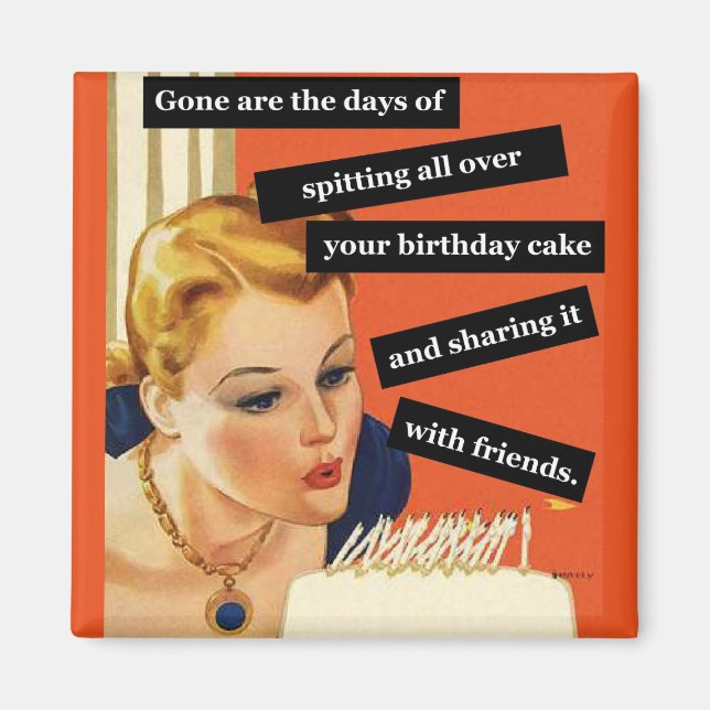 Aimant Funny Retro Birthday Card Blowing Out Candles (Devant)