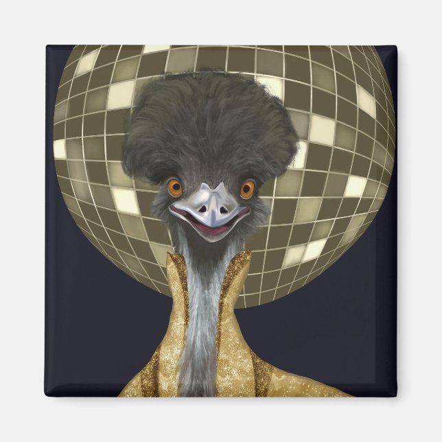 Aimant Funny Retro Golden Disco Ball Emu Bird (Devant)