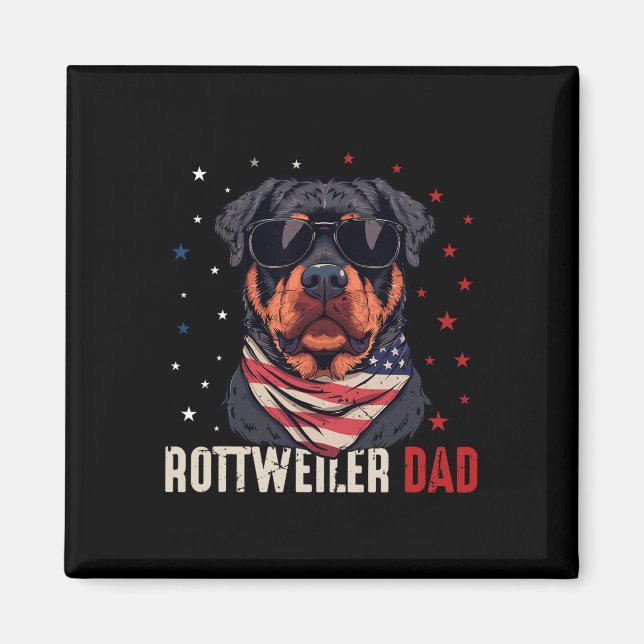 Aimant Funny Rottweiler Papa Usa Étoiles 4 juillet Pères (Devant)