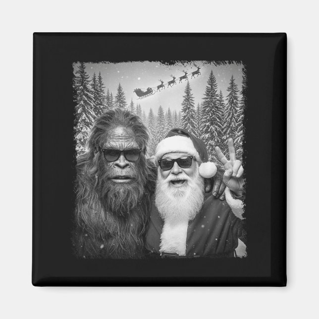 Aimant Funny Sasquatch Meme Cool Selfie With Santa Christ (Devant)