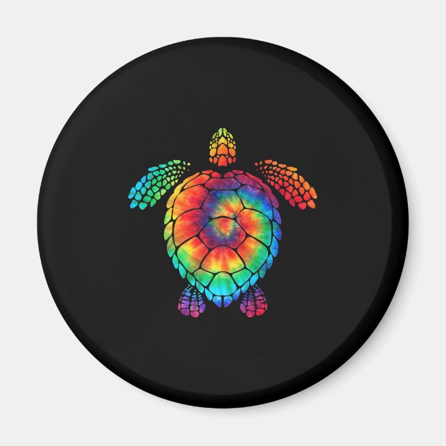 Aimant Funny Sea Turtle Ocean Tie Dye Rainbow Hippie (Devant)