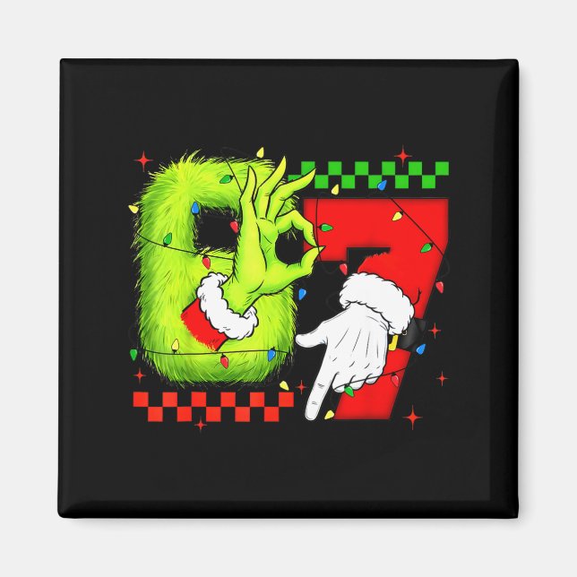 Aimant Funny Six Seven 67 Meme 6 7 Christmas Elf Hand Boy (Devant)