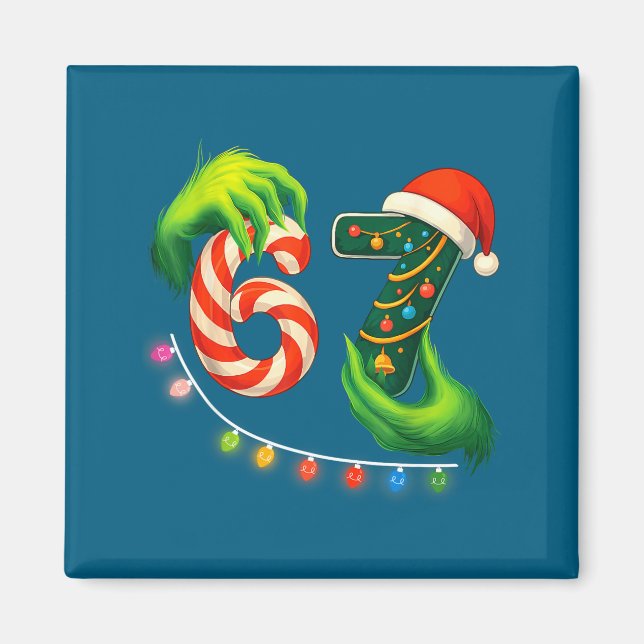 Aimant Funny Six Seven 67 Meme Santa Christmas Brainrot P (Devant)