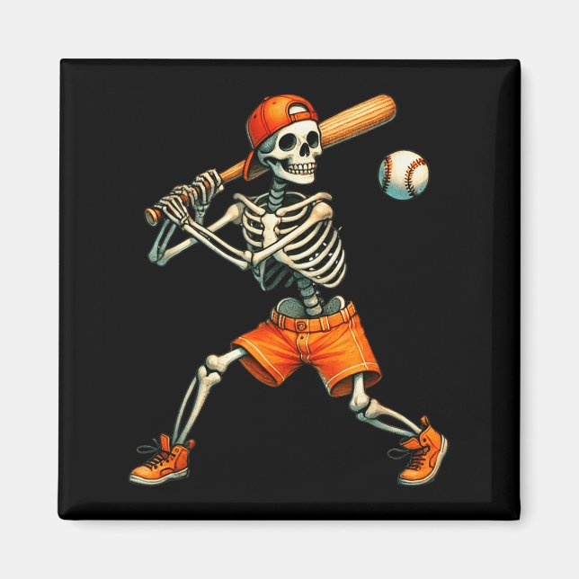 Aimant Funny Skeleton Batting Baseball Halloween Boys Men (Devant)