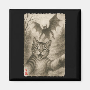 Aimant Funny Sumi-e Kawaii Surprised Chat effrayé Selfie 