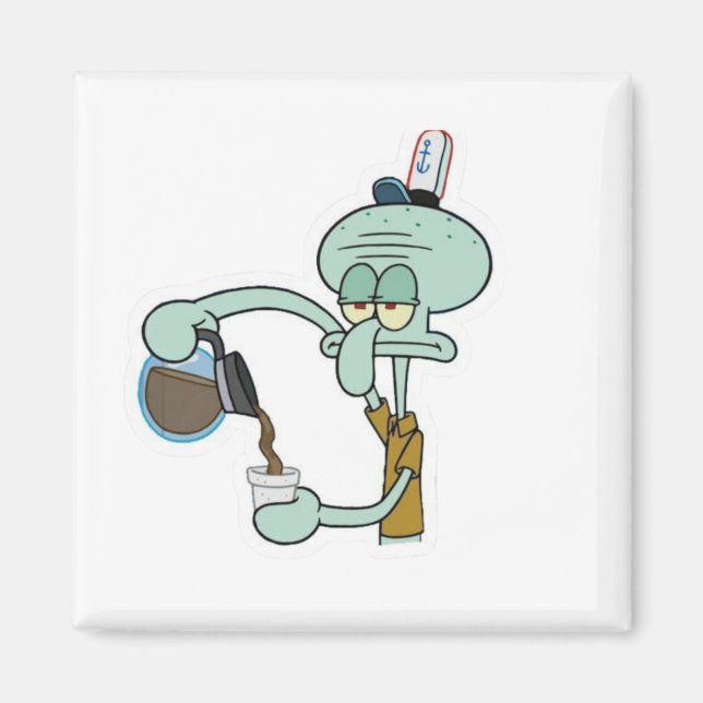 Aimant Funny Tired Squidward Pouring Coffee Mug - Morning (Devant)