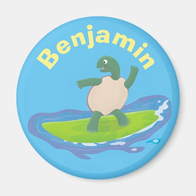 Aimant Funny tortoise wave surfing cartoon (Devant)