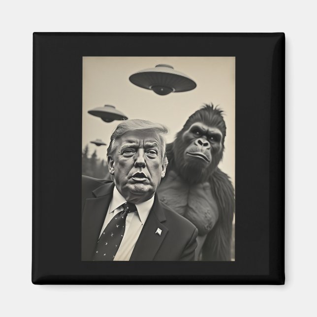 Aimant Funny Trump Bigfoot Selfie Avec Ufos Alien Étrange (Devant)