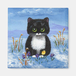 Aimant Funny Tuxedo Chat hiver neige Créationarts