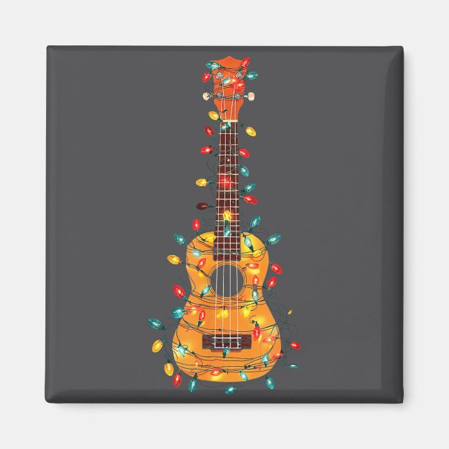 Aimant Funny Ukulele Christmas Graphics Lights Lover Play (Devant)