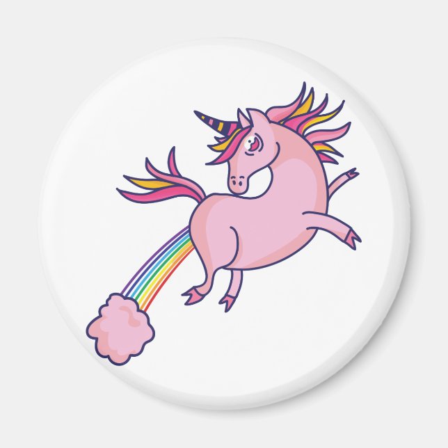 Aimant Funny Unicorn Farting Rainbows Cartoon Cute Gag (Devant)