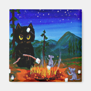 Aimant Funny Whimsical Cat Camp de souris Creationarts