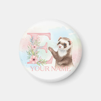 Aimant Furet à l'aquarelle avec monogramme de lettre flor