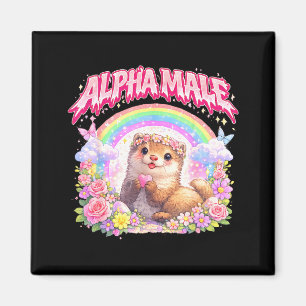 Aimant Furet mignon arc-en-ciel floral drôle pour hommes