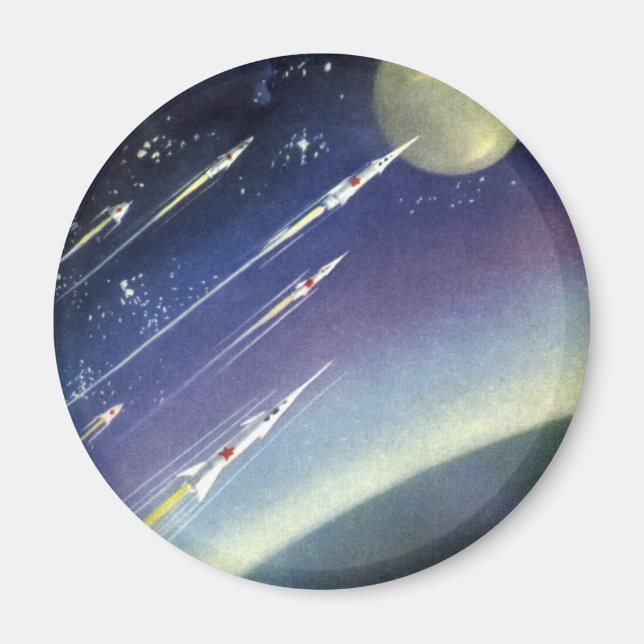 Aimant Fusées de science-fiction vintage dans l'espace pa (Devant)