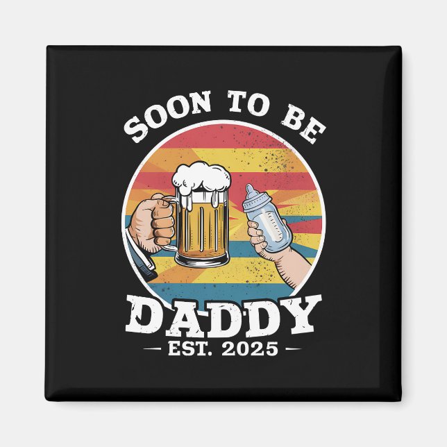 Aimant Futur Papa 2025 Premier Papa 2025 Rétro (Devant)