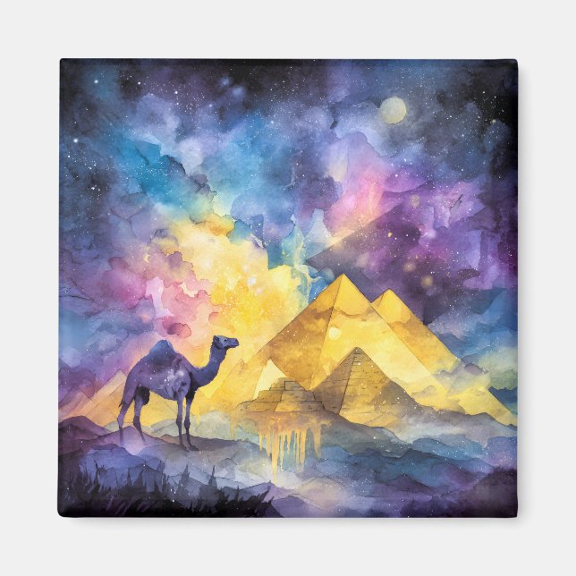 Aimant Galaxie de désert à l'aquarelle Chameau Pyramide V (Devant)