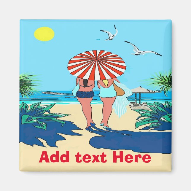Aimant Gals on Beach ajouter un nom ou un texte (Devant)