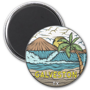 Aimant Galveston Beach Texas Vintage
