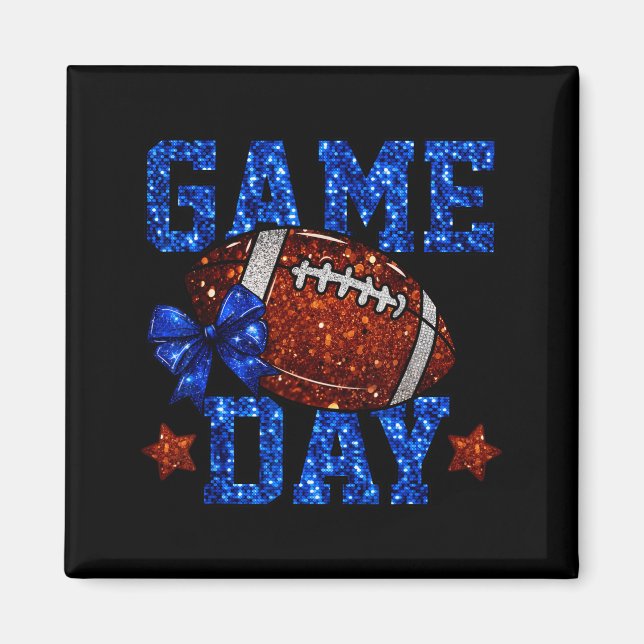Aimant Game Day Football Season Football Mama Blue Bow Ch (Devant)
