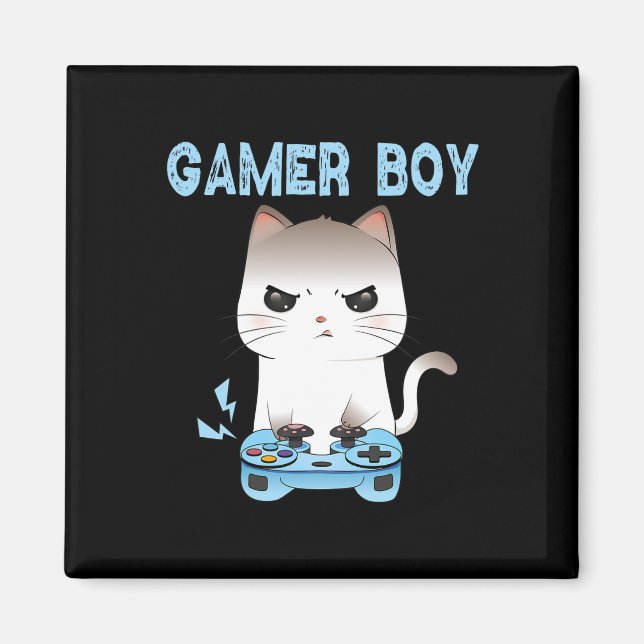 Aimant Gamer Boy Cat Jeu Drôle Vidéo Jeu Garçons Vidéo G (Devant)